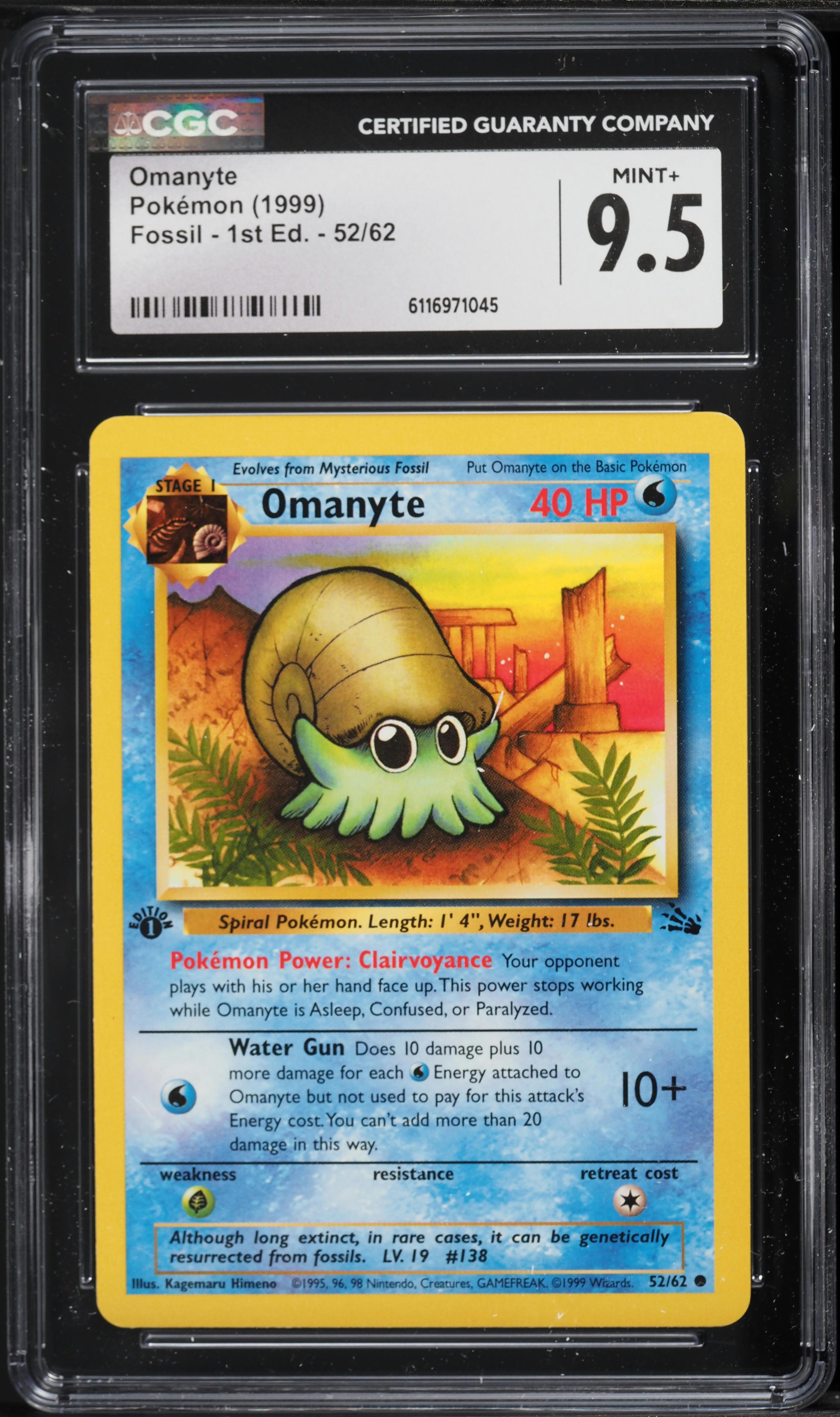 1999 Pokemon Fossil 1st Edition Omanyte #52 CGC 9.5 MINT+