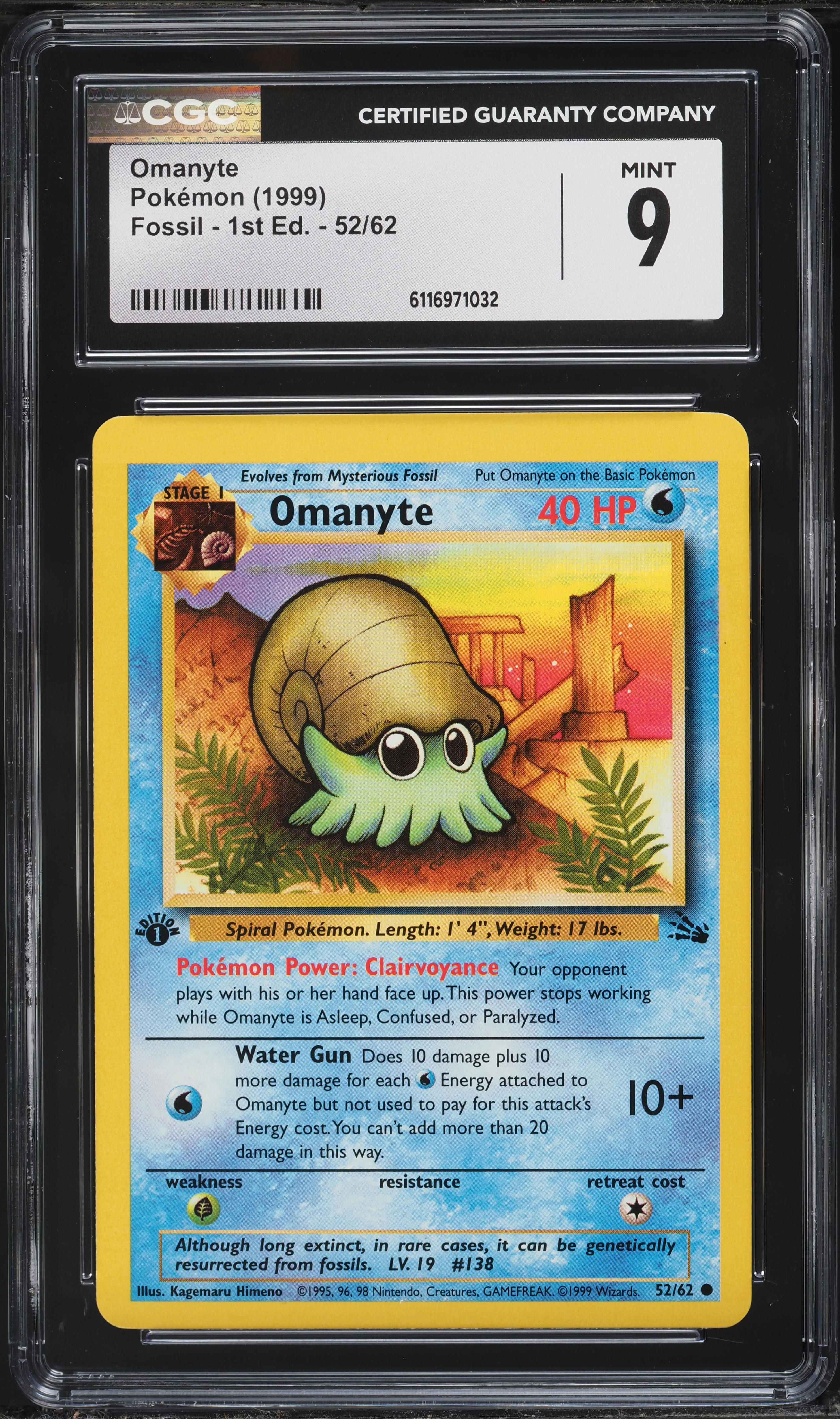 1999 Pokemon Fossil 1st Edition Omanyte #52 CGC 9 MINT