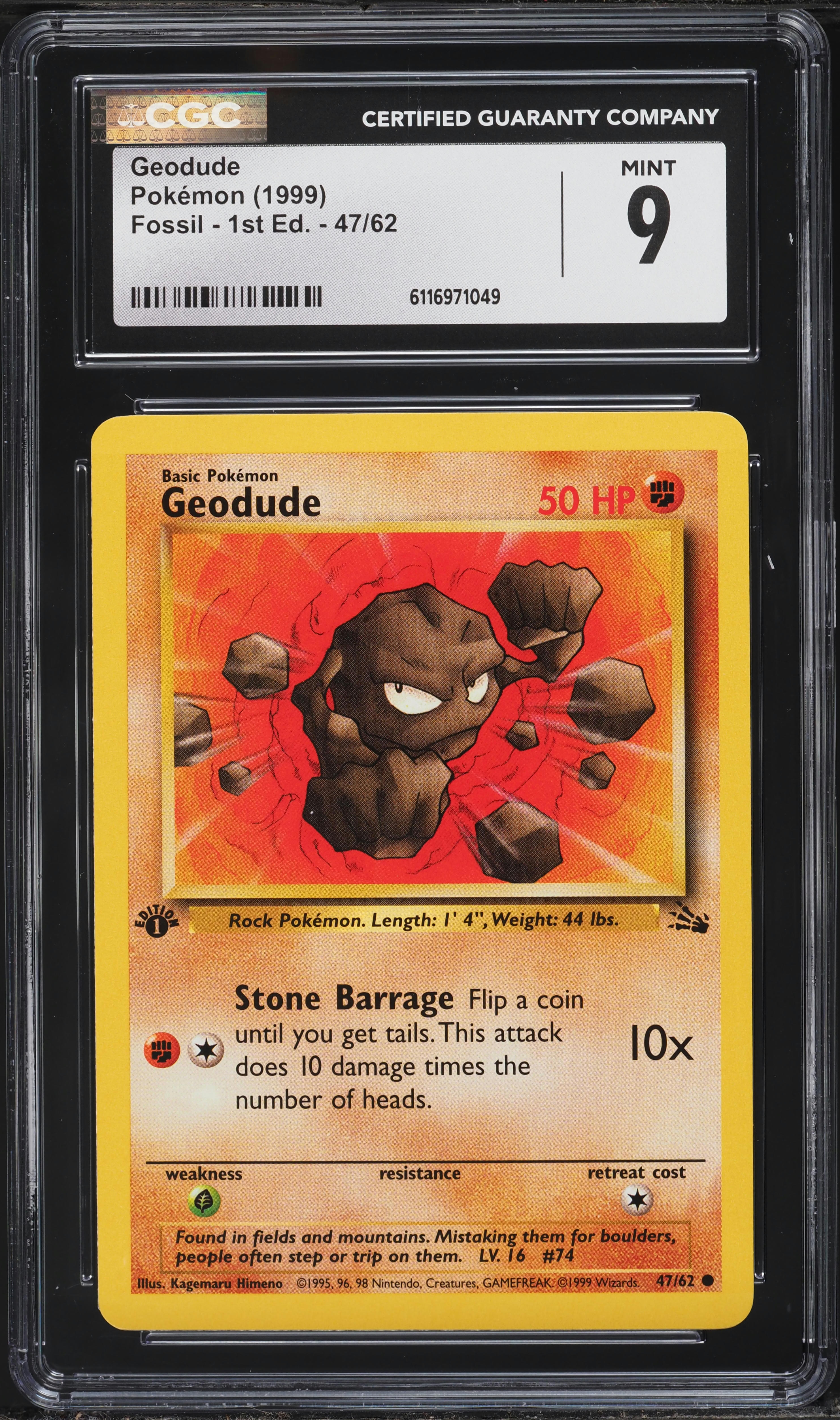 1999 Pokemon Fossil 1st Edition Geodude #47 CGC 9 MINT