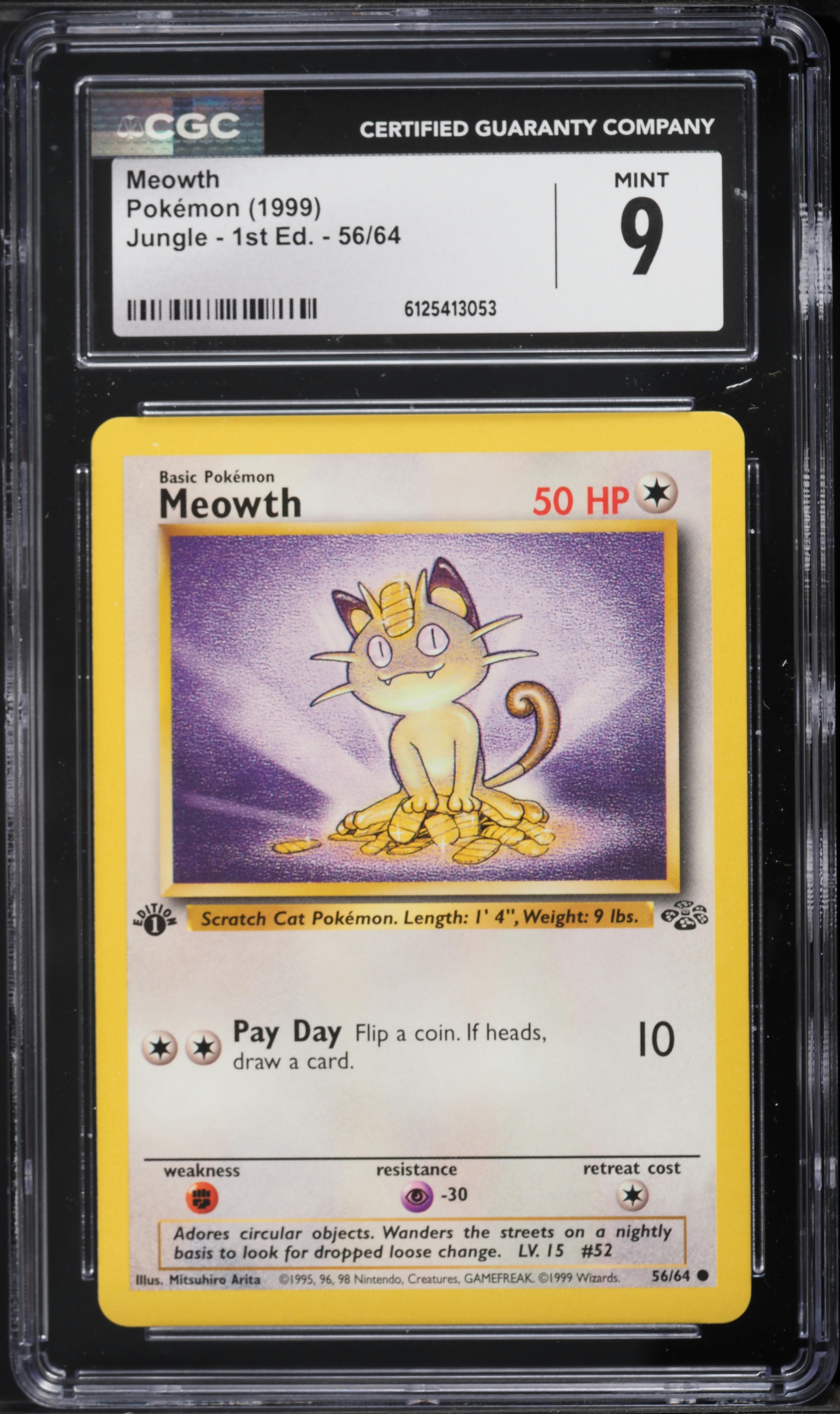 1999 Pokemon Jungle 1st Edition Meowth #56 CGC 9 MINT