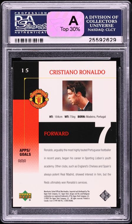 2003 Upper Deck Manchester United Black Cristiano Ronaldo ROOKIE /99 #15 PSA 10 GEM MINT