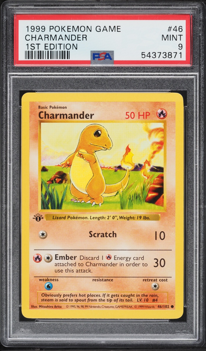 1999 Pokemon Base Set Shadowless 1st Edition Charmander #46 PSA 9 MINT