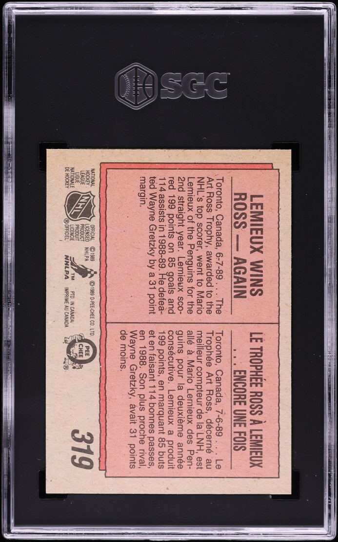 1989 O-Pee-Chee Art Ross Trophy Mario Lemieux #319 SGC 7 NRMT