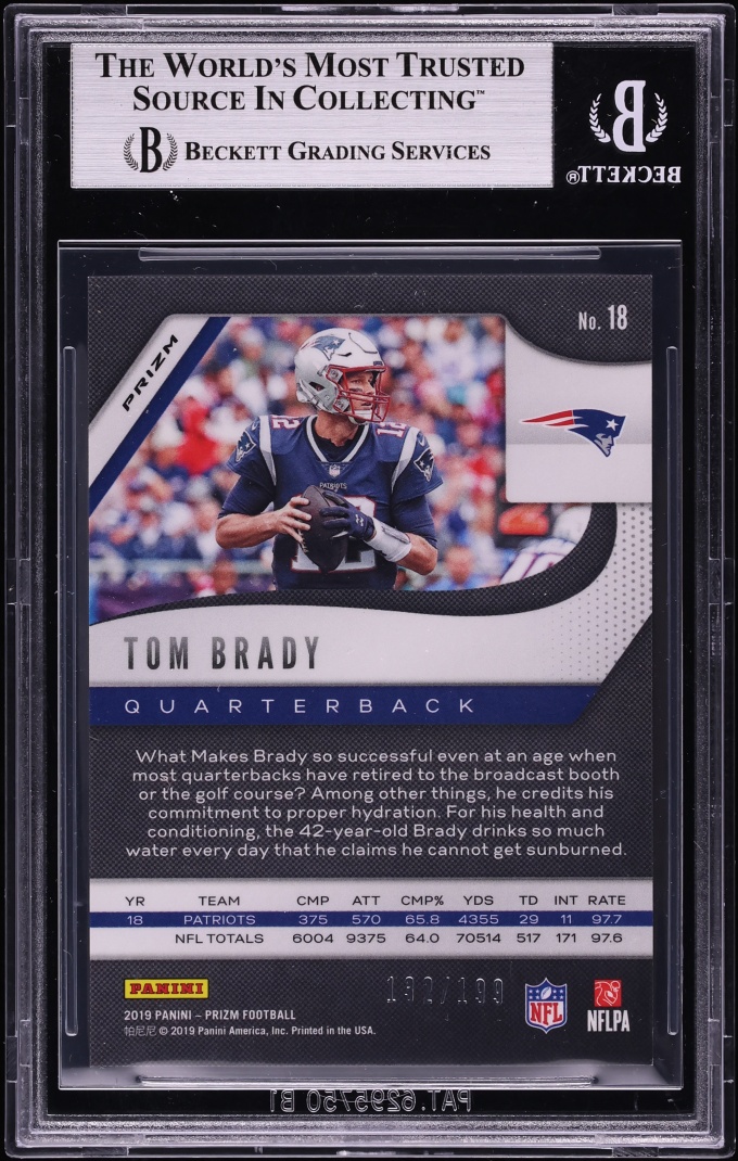 2019 Panini Prizm Blue Wave Tom Brady /199 #18 BGS 8 NM-MT