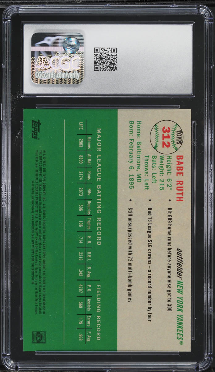 2023 Topps Chrome Platinum Anniversary Refractor Babe Ruth /499 #312 CGC 9 MINT