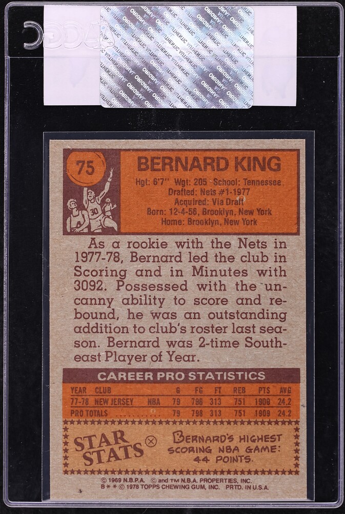 1978 Topps Basketball Bernard King ROOKIE #75 CGC AUTH