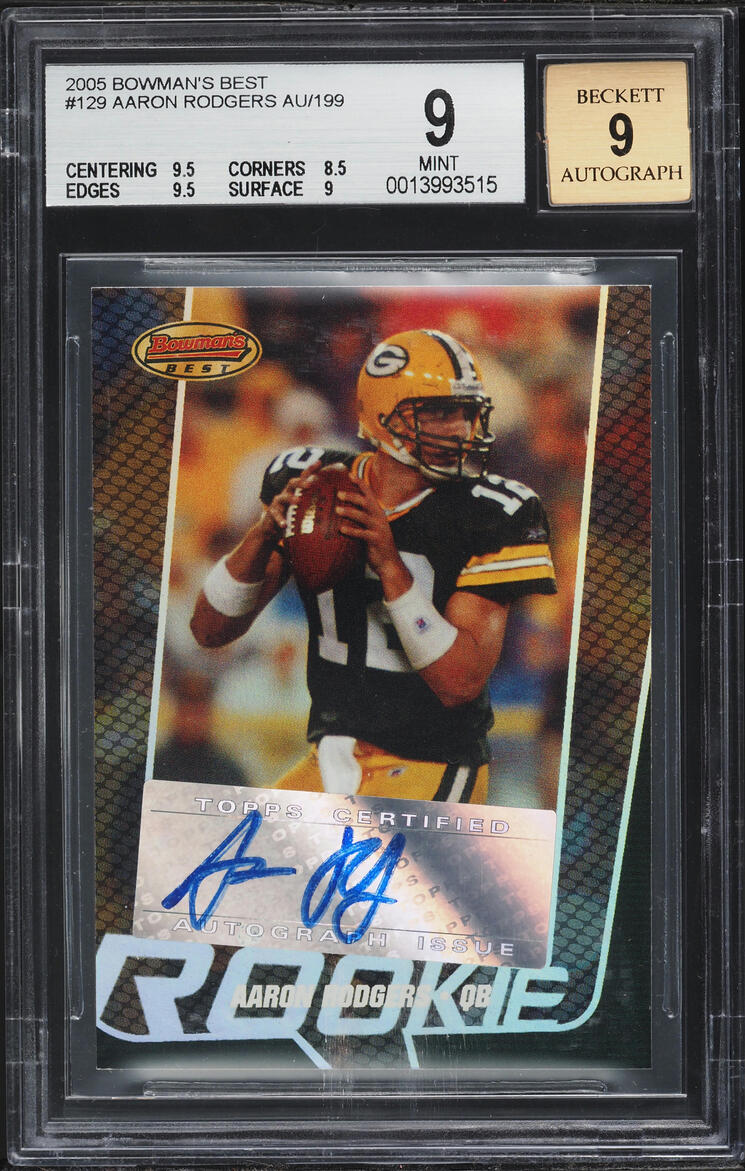 2005 Bowman's Best Aaron Rodgers ROOKIE AUTO /199 #129 BGS 9 MINT