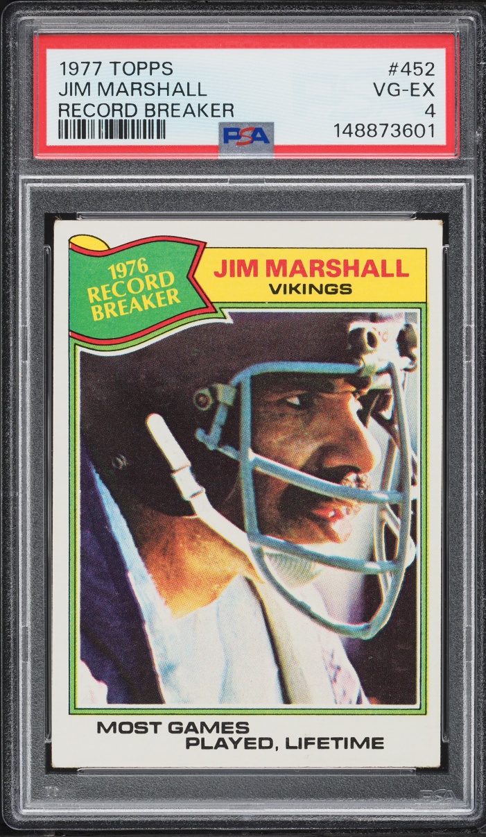 1977 Topps Football Jim Marshall RECORD BREAKER #452 PSA 4 VGEX