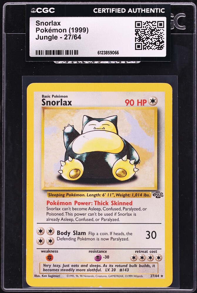 1999 Pokemon Jungle Snorlax #27 CGC AUTH