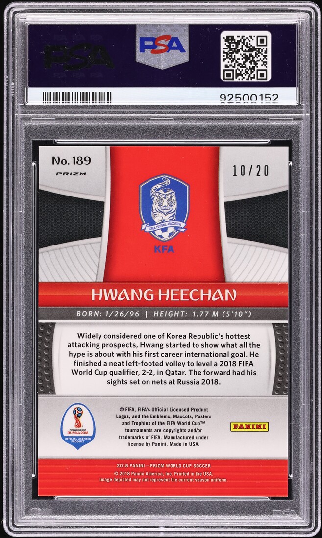 2018 Panini Prizm World Cup Camo Hwang Heechan /20 #189 PSA 9 MINT