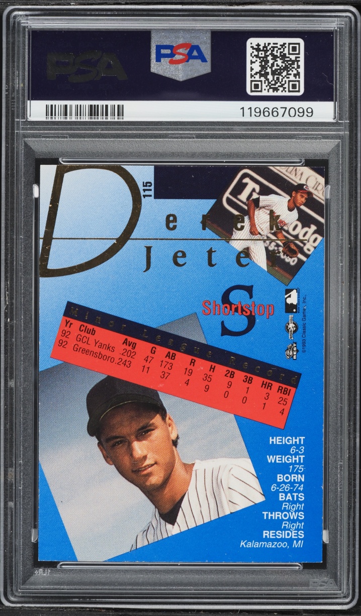 1993 Classic Best Gold Greensboro Hornets Derek Jeter ROOKIE #115 PSA 8 NM-MT