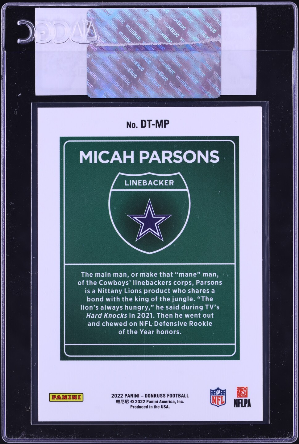 2022 Donruss Downtown Micah Parsons #DT-MP CGC AUTH