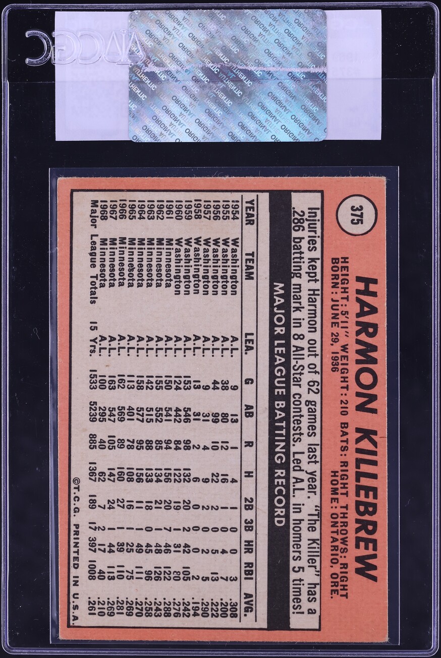 1969 Topps Harmon Killebrew #375 CGC AUTH