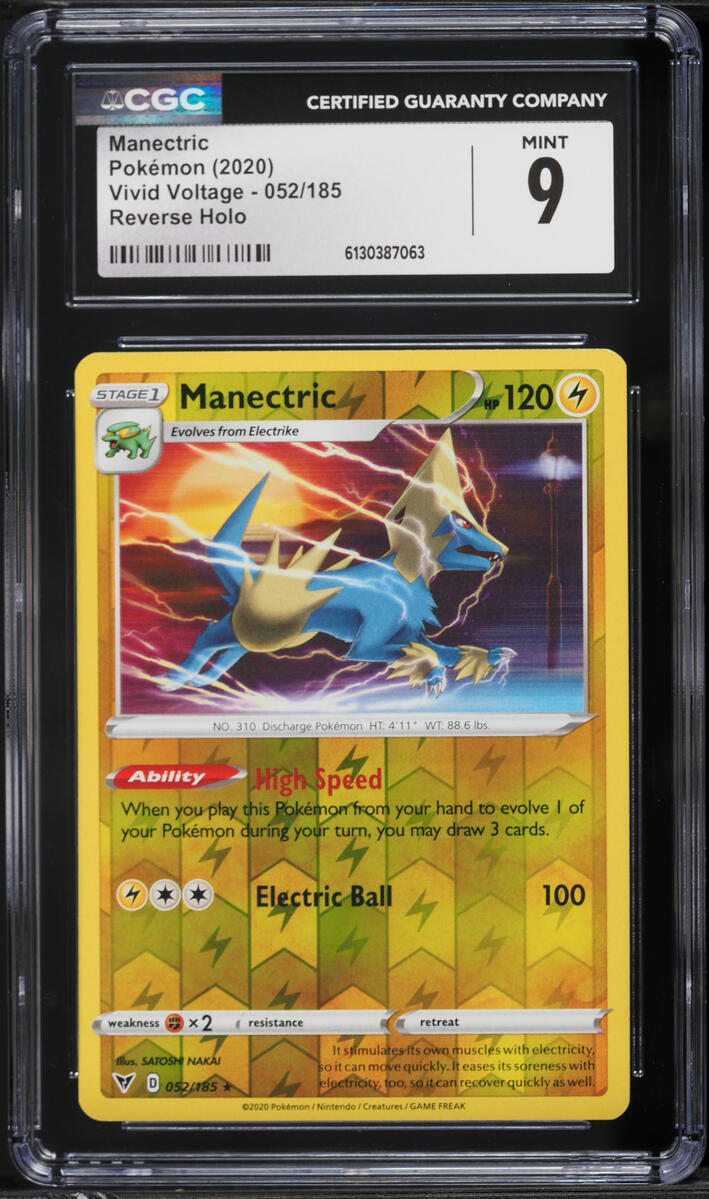 2020 Pokemon Sword & Shield Vivid Voltage Reverse Holo Manectric #052 CGC 9 MINT