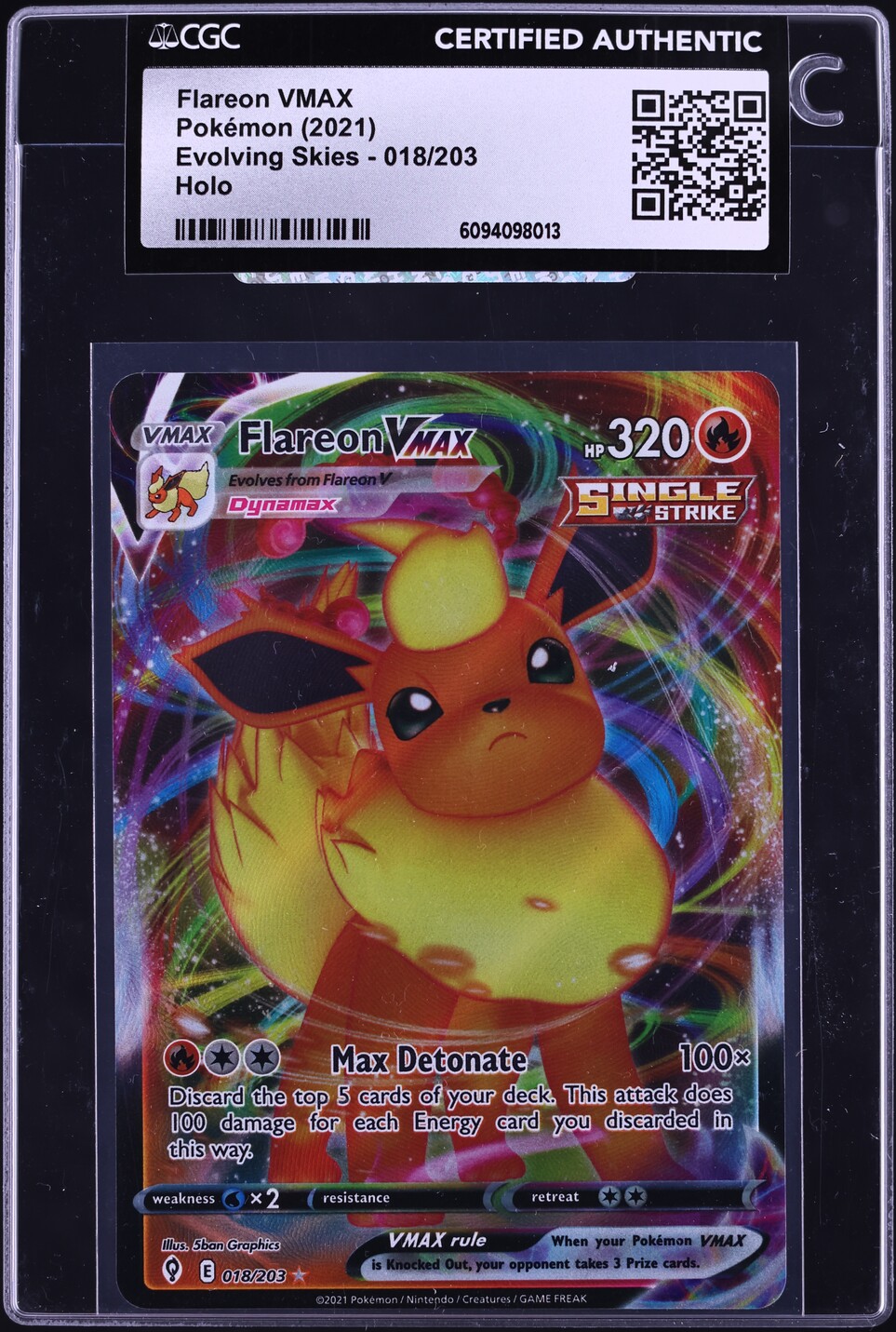 2021 Pokemon Sword & Shield Evolving Skies Full Art Flareon VMAX #18 CGC AUTH