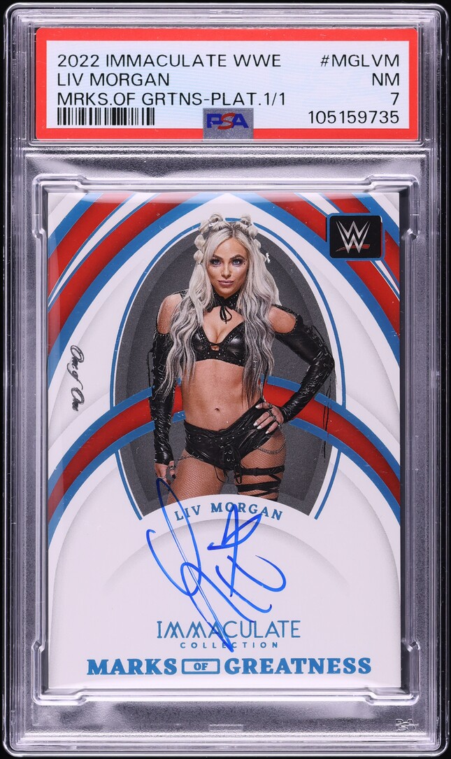 2022 Immaculate Collection WWE Marks Of Greatness Plat Liv Morgan AUTO 1/1 PSA 7