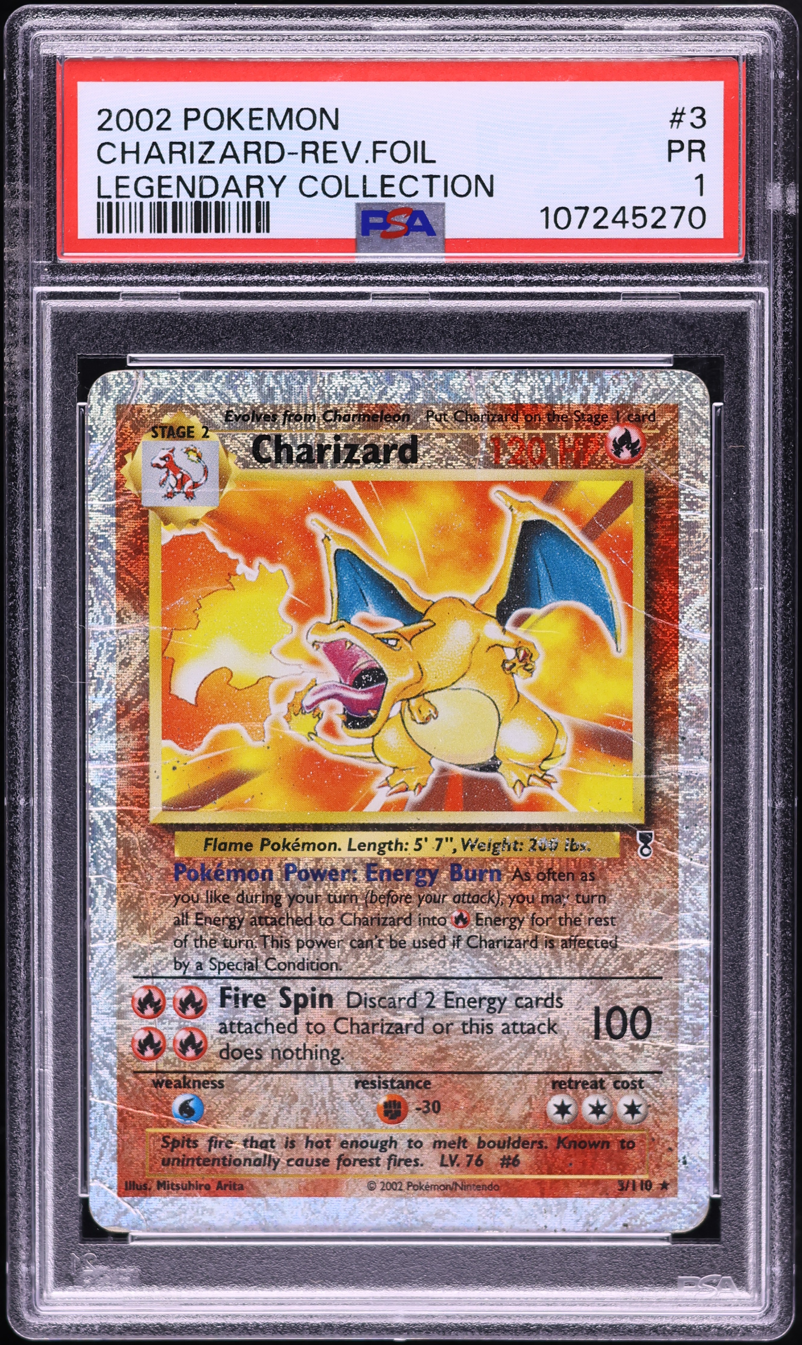 2002 Pokemon Legendary Collection Reverse Holo Charizard #3 PSA 1 PR