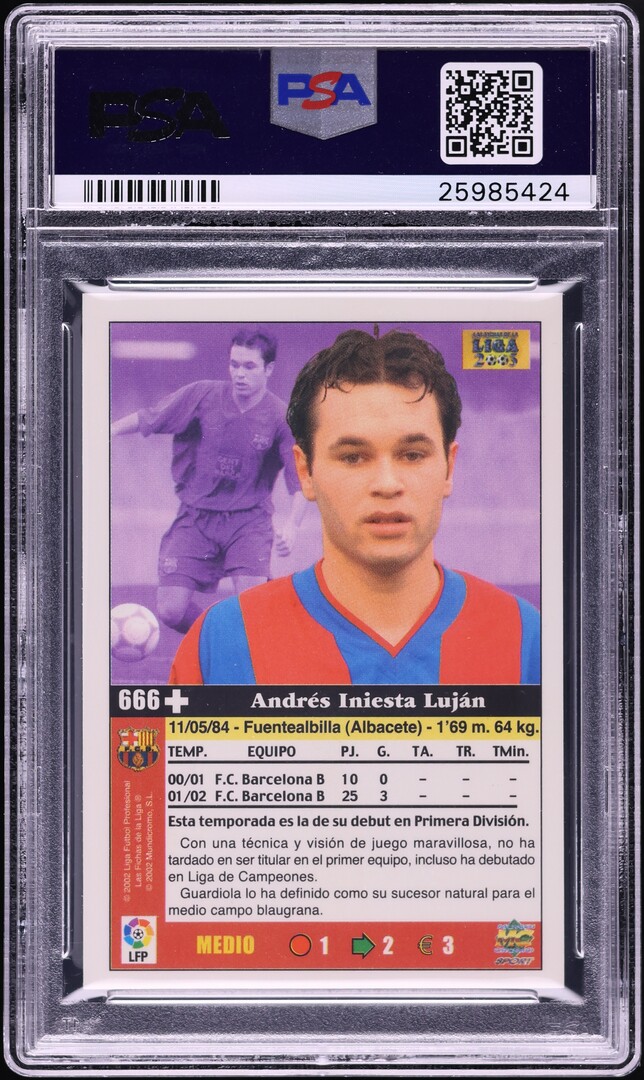 2002 Mundi Cromo Liga Andres Iniesta Lujan ROOKIE #666 PSA 10 GEM MINT