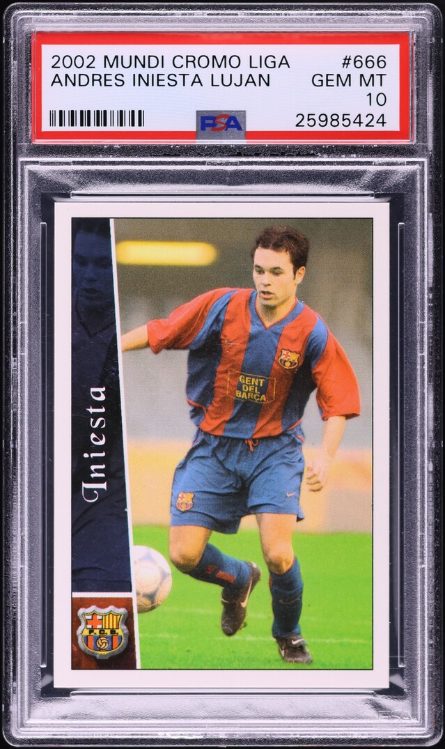 2002 Mundi Cromo Liga Andres Iniesta Lujan ROOKIE #666 PSA 10 GEM MINT