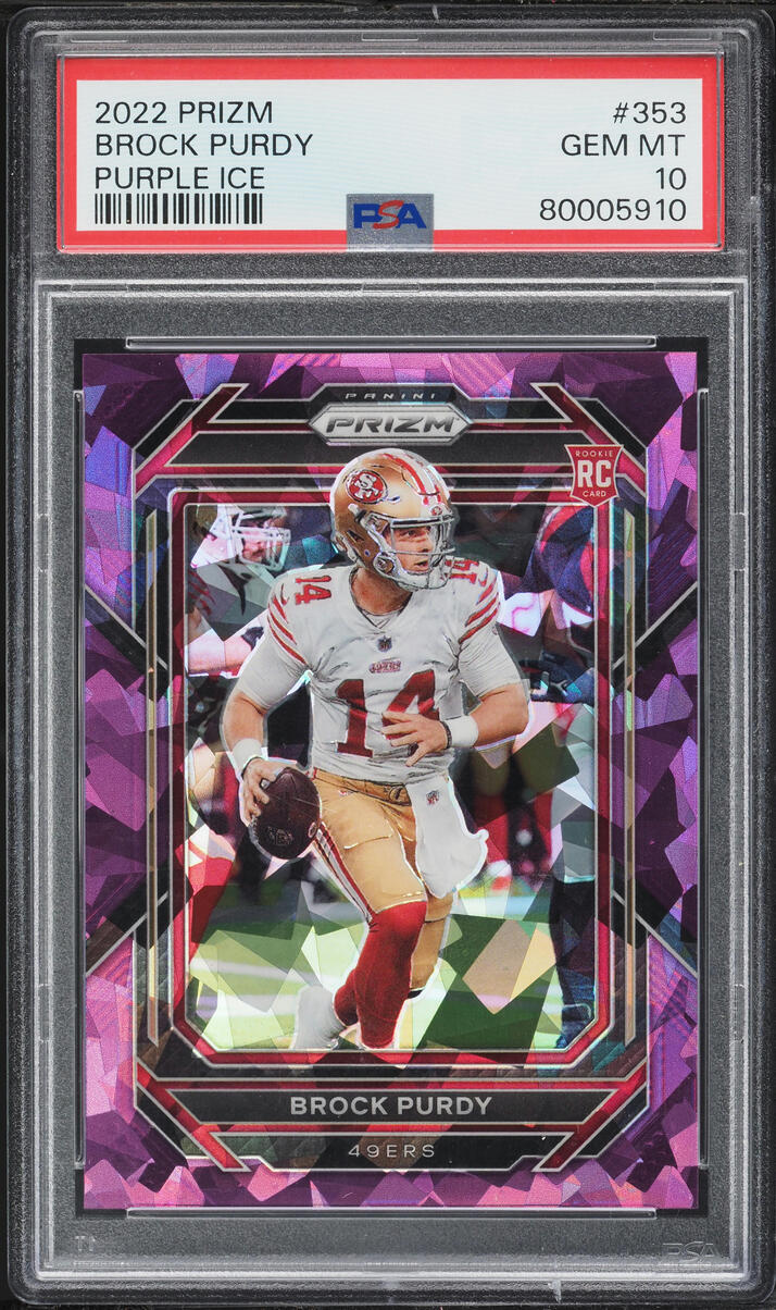 2022 Panini Prizm Purple Ice Brock Purdy ROOKIE /225 #353 PSA 10 GEM MINT