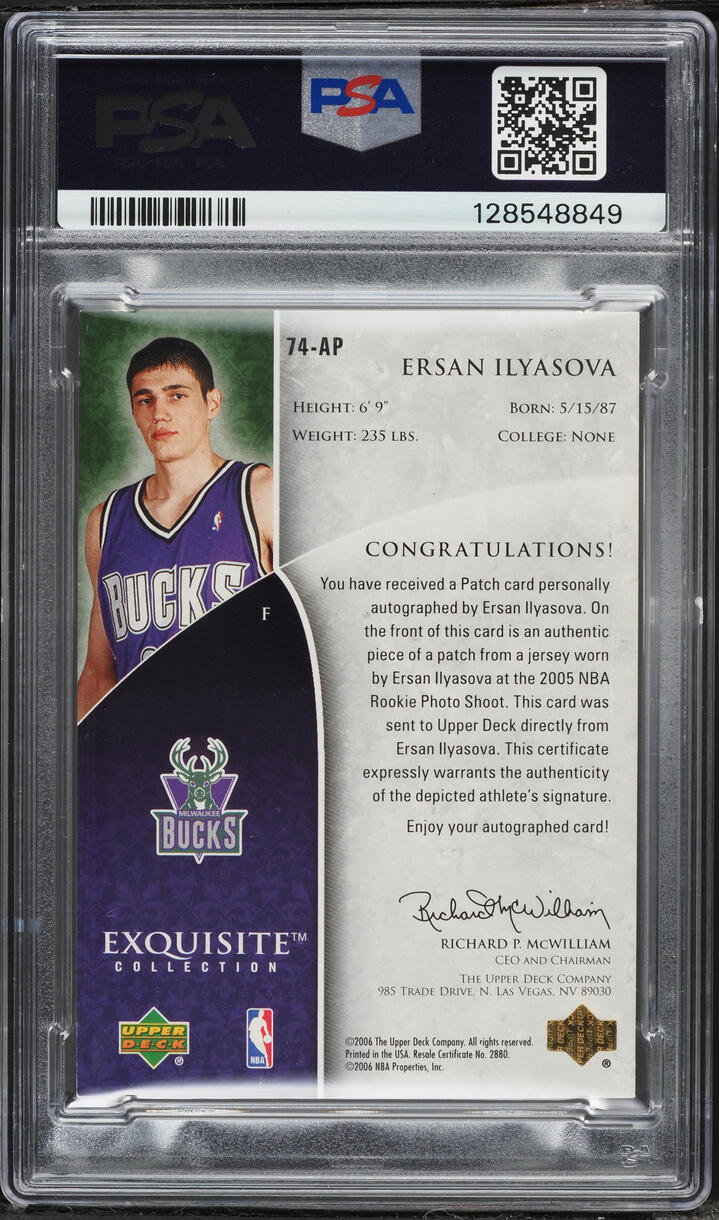 2005 Exquisite Collection Gold Ersan Ilyasova ROOKIE PATCH AUTO /23 #74-AP PSA 6 EXMT