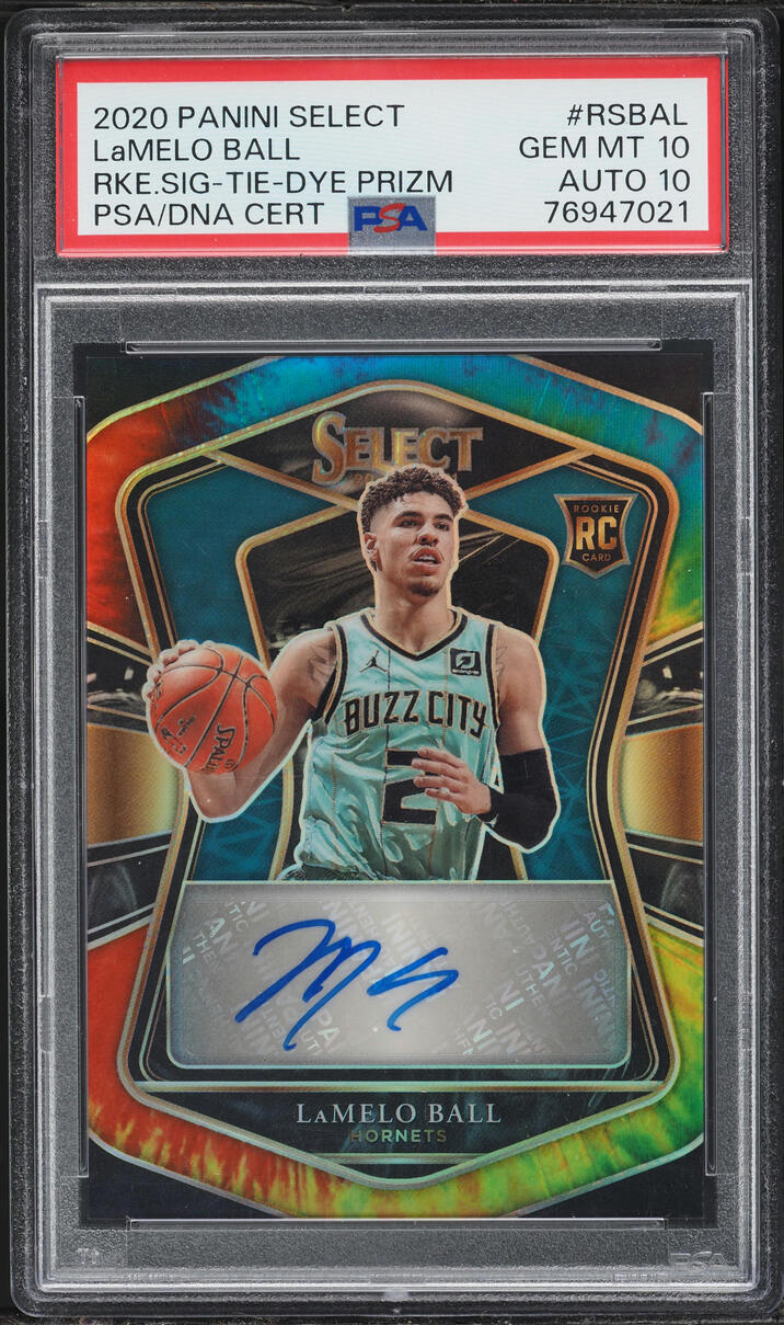2020 Select Tie-Dye Prizm LaMelo Ball ROOKIE AUTO DNA 10 /25 #RS-BAL PSA 10 GEM MINT