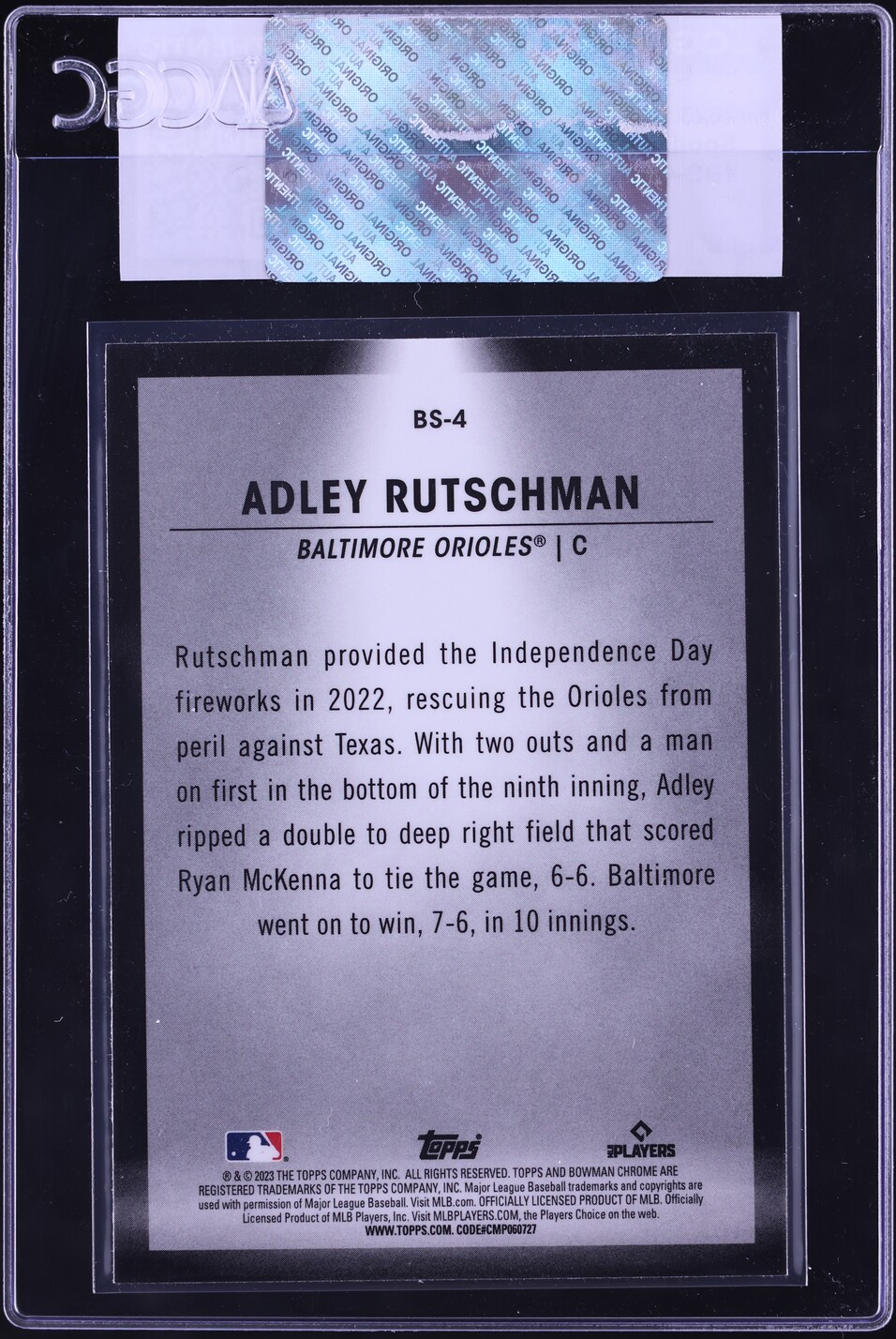 2023 Bowman Chrome Spotlights Adley Rutschman ROOKIE #BS-4 CGC AUTH