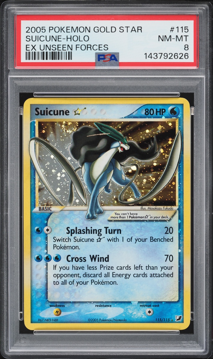 2005 Pokemon EX Unseen Forces Holo Suicune Gold Star #115 PSA 8 NM-MT