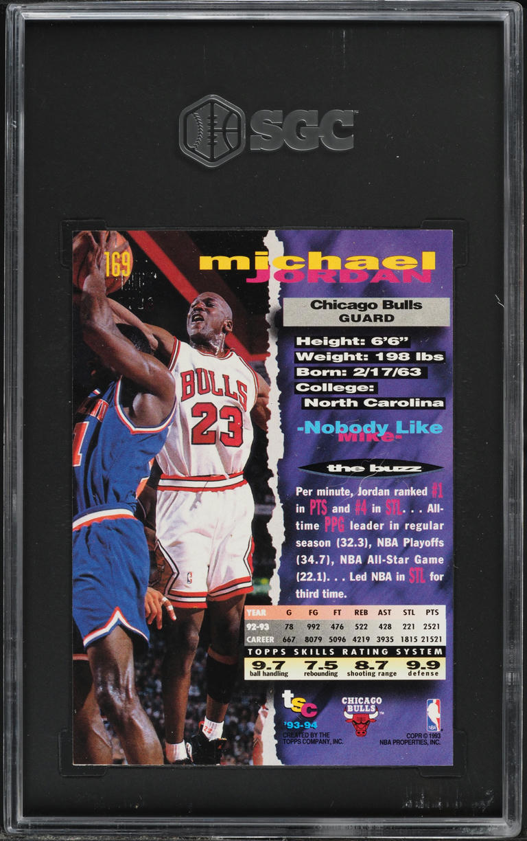 1993 Stadium Club Basketball Michael Jordan #169 SGC 8 NM-MT