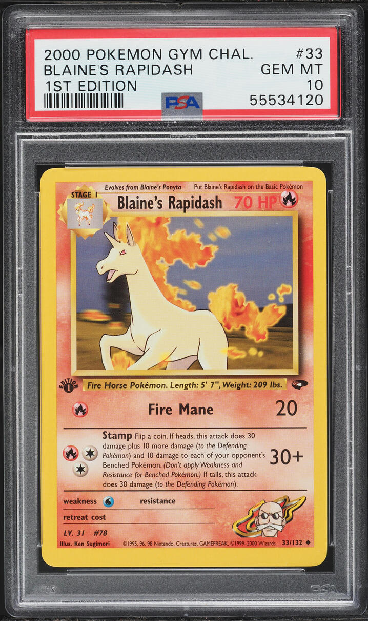2000 Pokemon Gym Challenge 1st Edition Blaine's Rapidash #33 PSA 10 GEM MINT