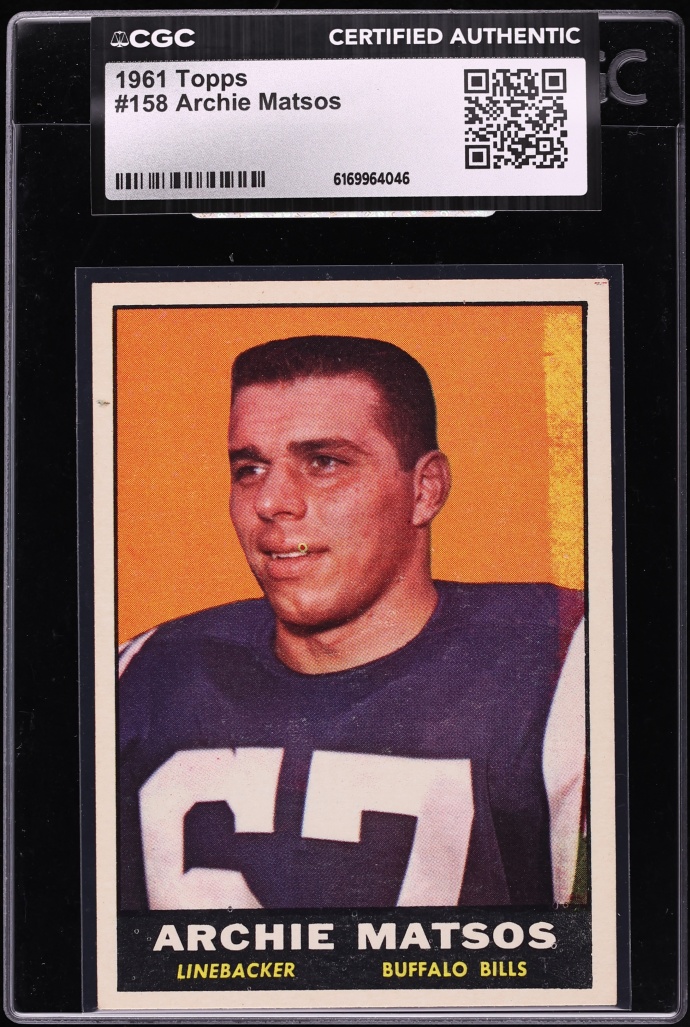 1961 Topps Football Archie Matsos ROOKIE #158 CGC AUTH