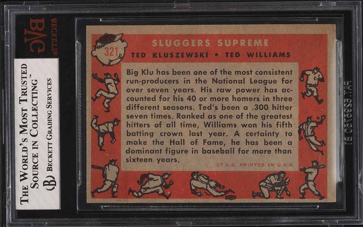 1958 Topps Ted Kluszewski & Ted Williams SLUGGERS SUPREME #321 BVG 5.5 EX+