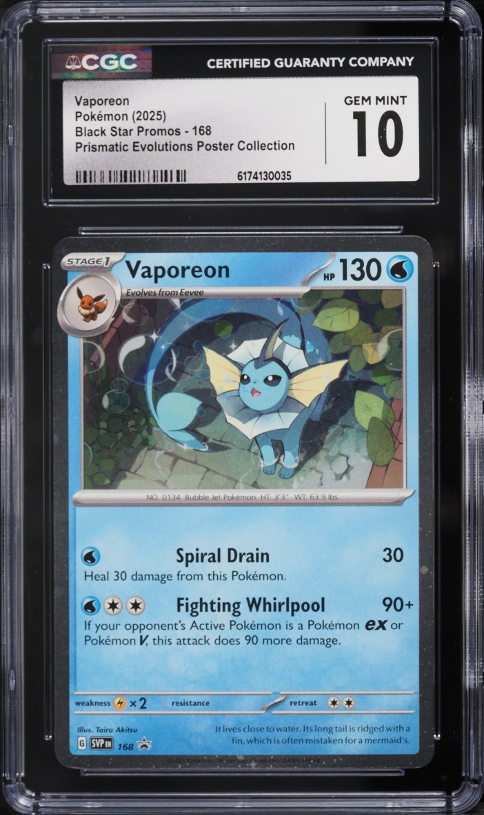 2025 Pokemon Scarlet & Violet Promo Prismatic Evolutions Poster Vaporeon #168 CGC 10 GEM MINT