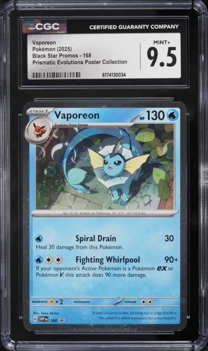 2025 Pokemon Scarlet & Violet Promo Prismatic Evolutions Poster Vaporeon #168 CGC 9.5 MINT+