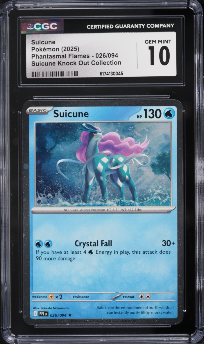 2025 Pokemon Mega Evolution Phantasmal Flames Knock Out Collection Suicune #26 CGC 10 GEM MINT