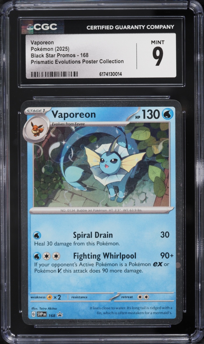 2025 Pokemon Scarlet & Violet Promo Prismatic Evolutions Poster Vaporeon #168 CGC 9 MINT