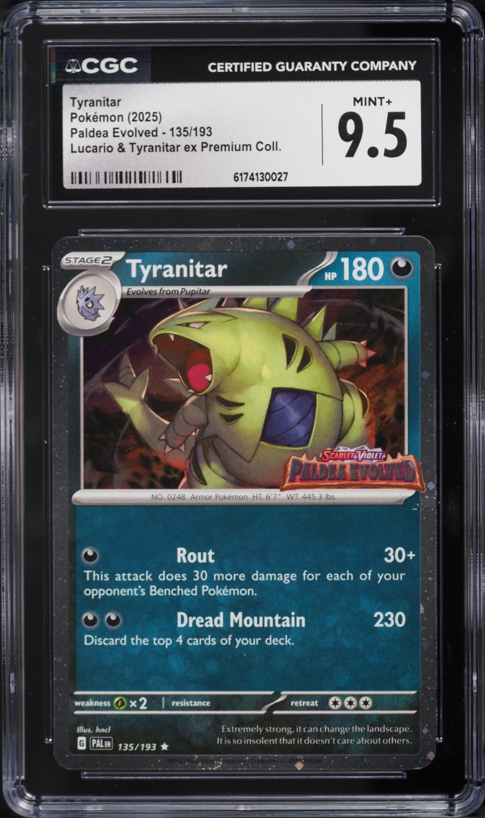 2025 Pokemon Scarlet & Violet Paldea Evolved Premium Collection Tyranitar #135 CGC 9.5 MINT+