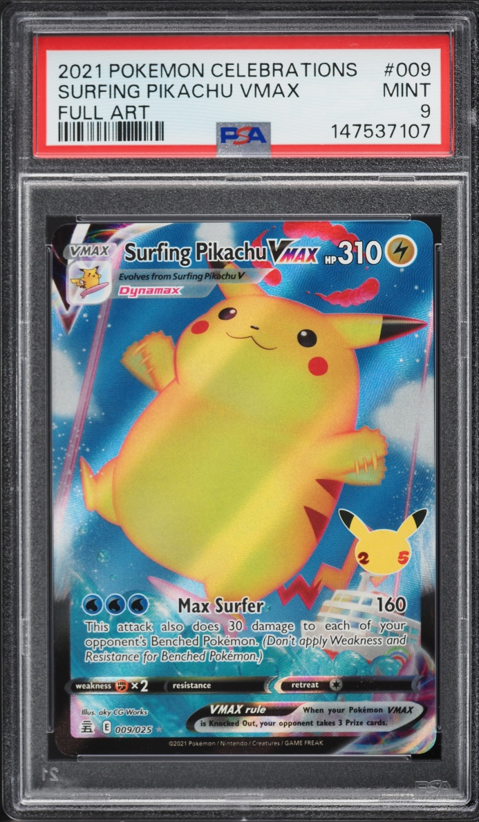 2021 Pokemon Sword & Shield Celebrations Full Art Surfing Pikachu VMAX #9 PSA 9 MINT