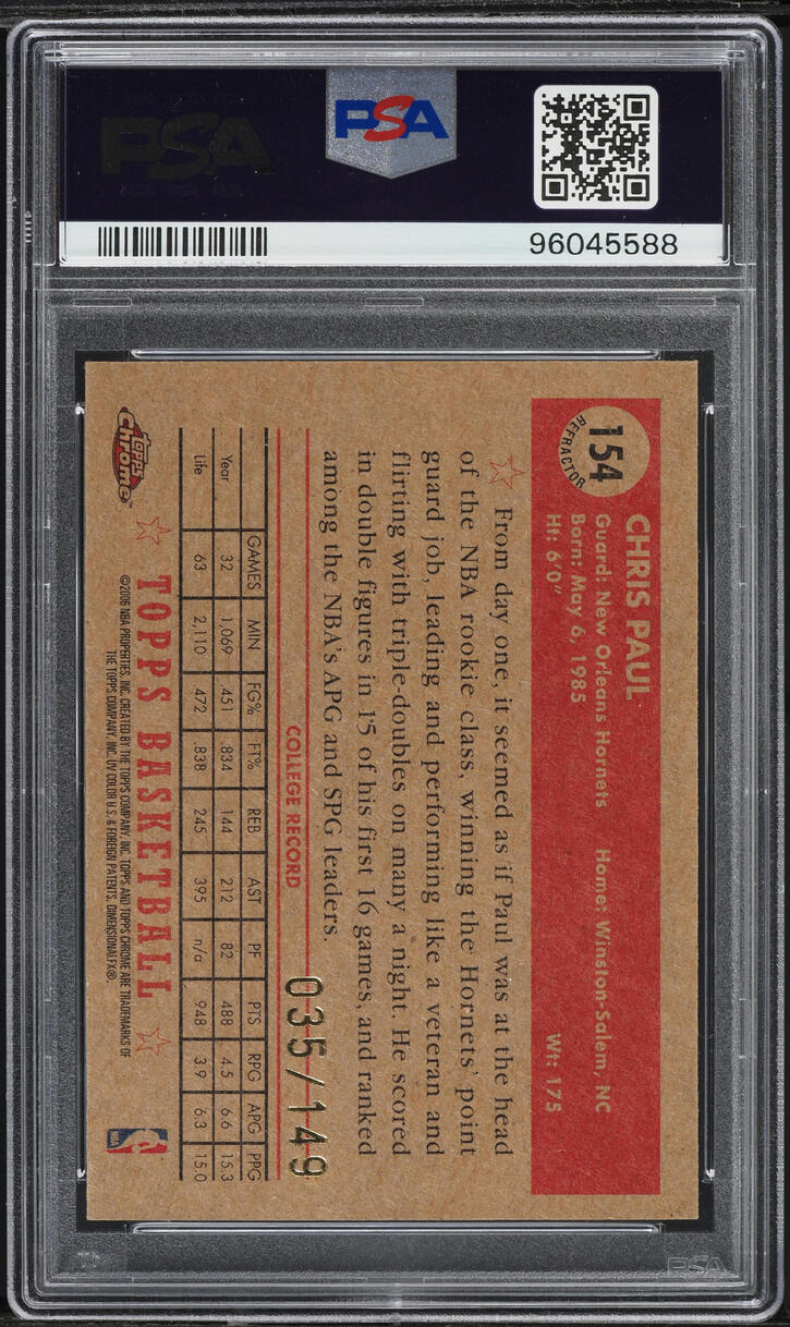 2005 Topps '52 Chrome Blue Refractor Chris Paul ROOKIE /149 #154 PSA 8 NM-MT