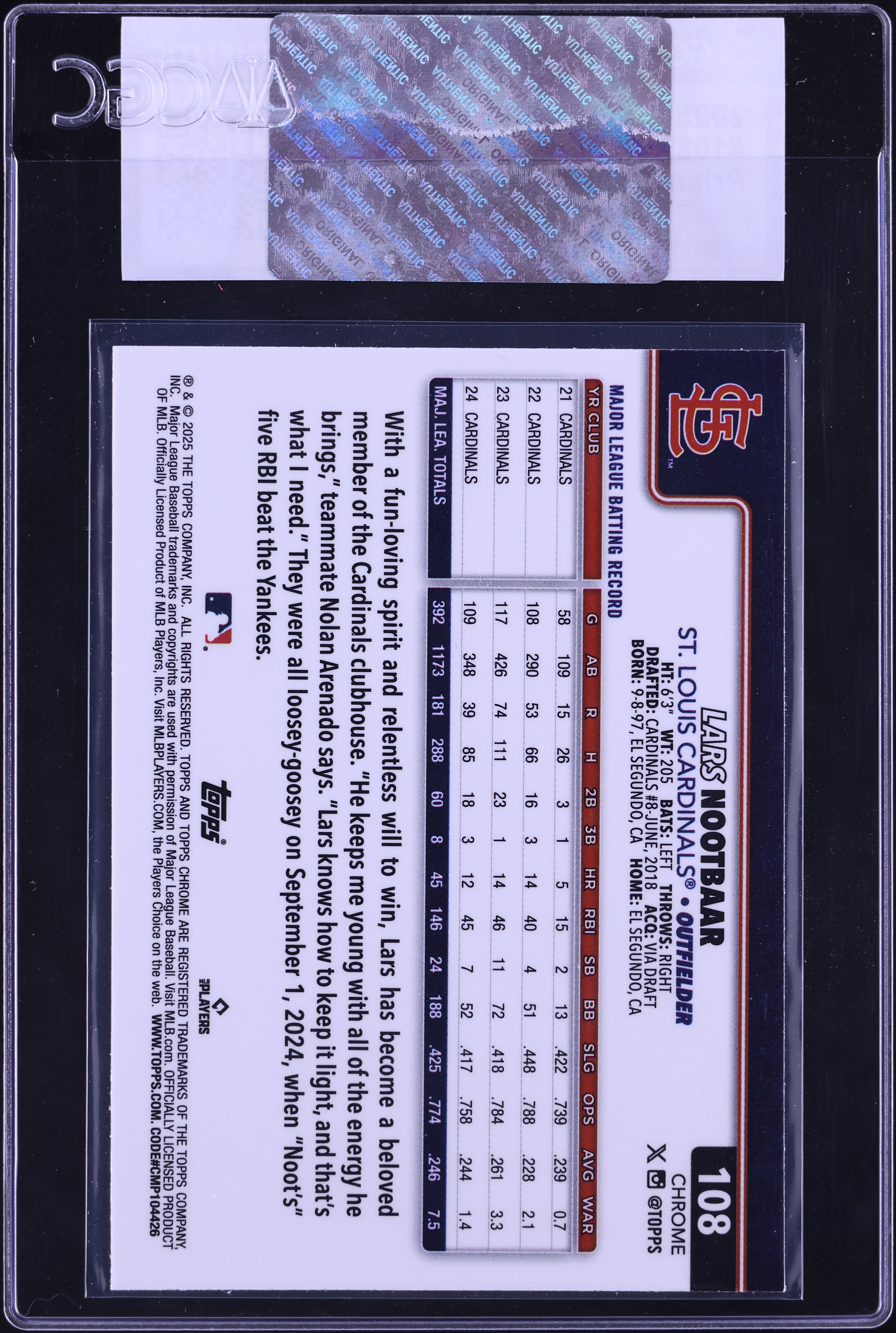 2025 Topps Chrome Prism Refractor Lars Nootbaar #108 CGC