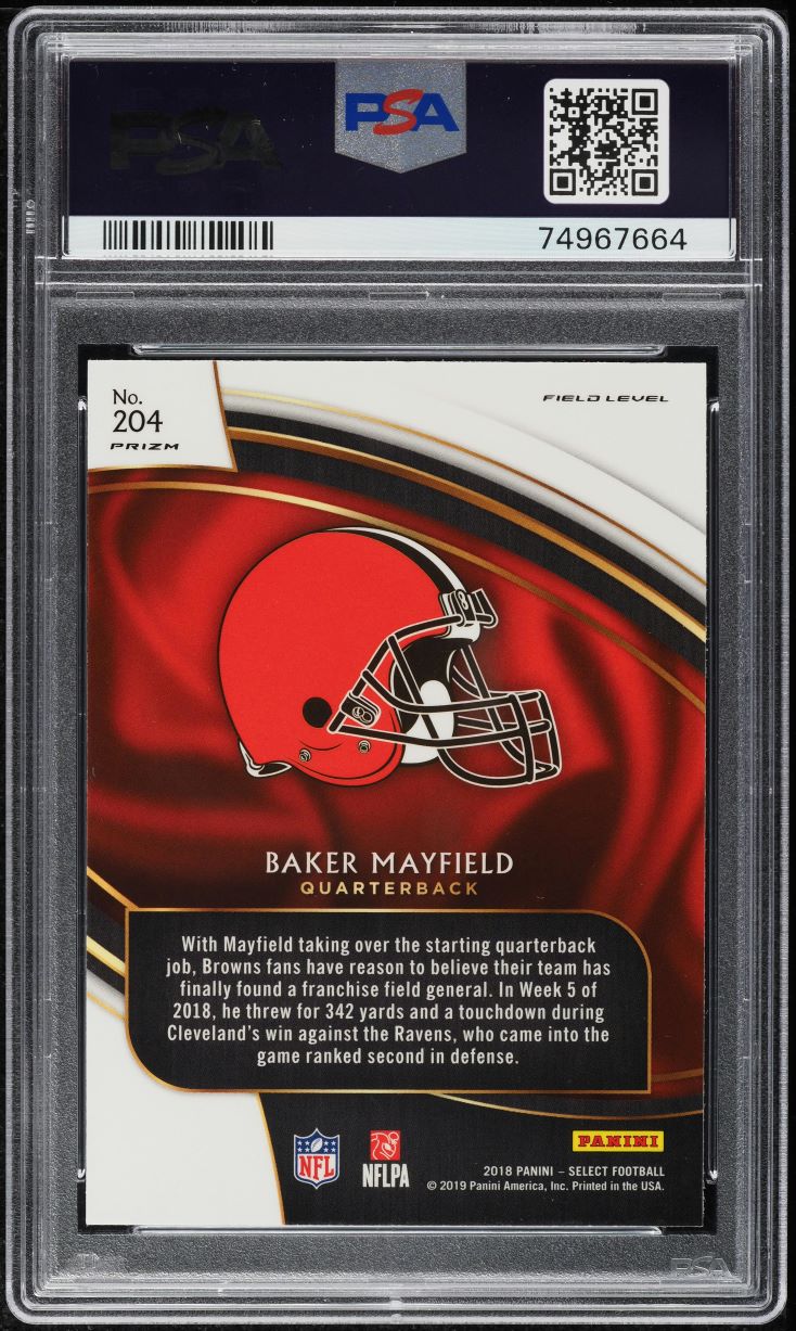 2018 Select Field Level Silver Prizm Baker Mayfield ROOKIE #204 PSA 10 GEM MINT