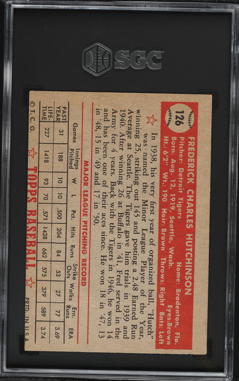 1952 Topps Fred Hutchinson #126 SGC 4.5 VGEX+