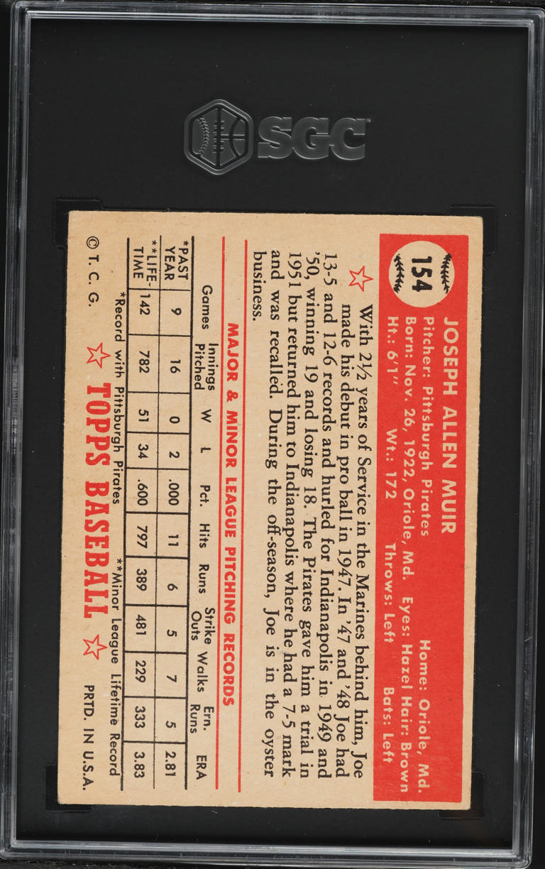 1952 Topps Joe Muir #154 SGC 4 VGEX
