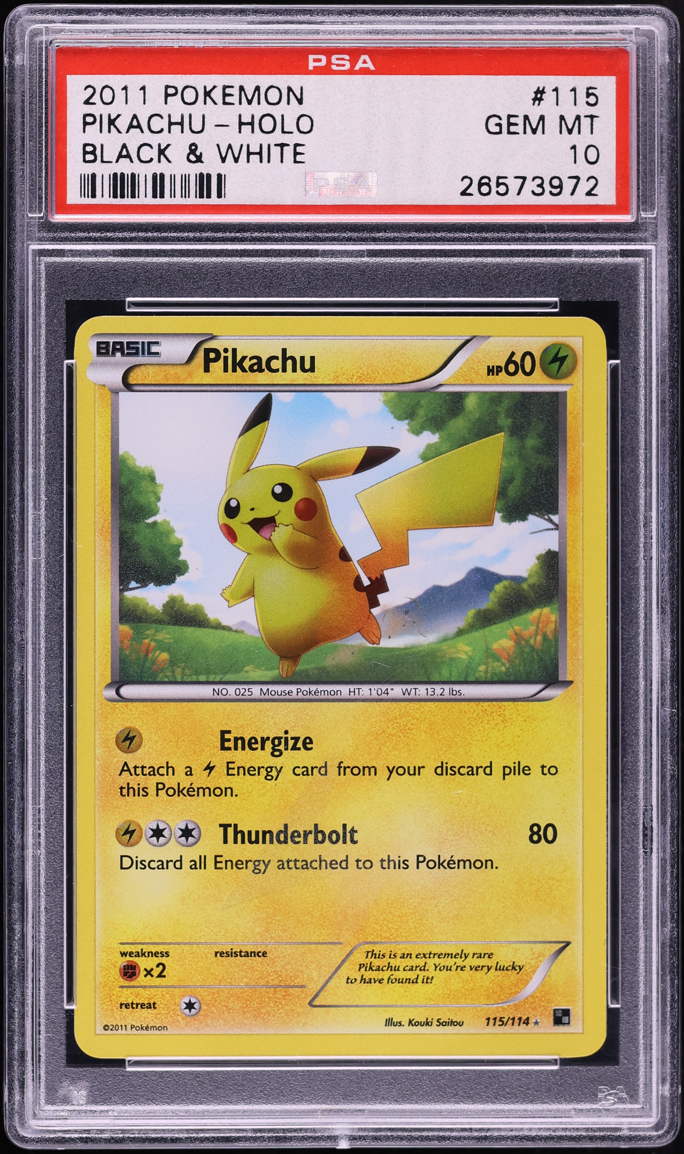 2011 Pokemon Black & White Holo Pikachu #115 PSA 10 GEM MINT