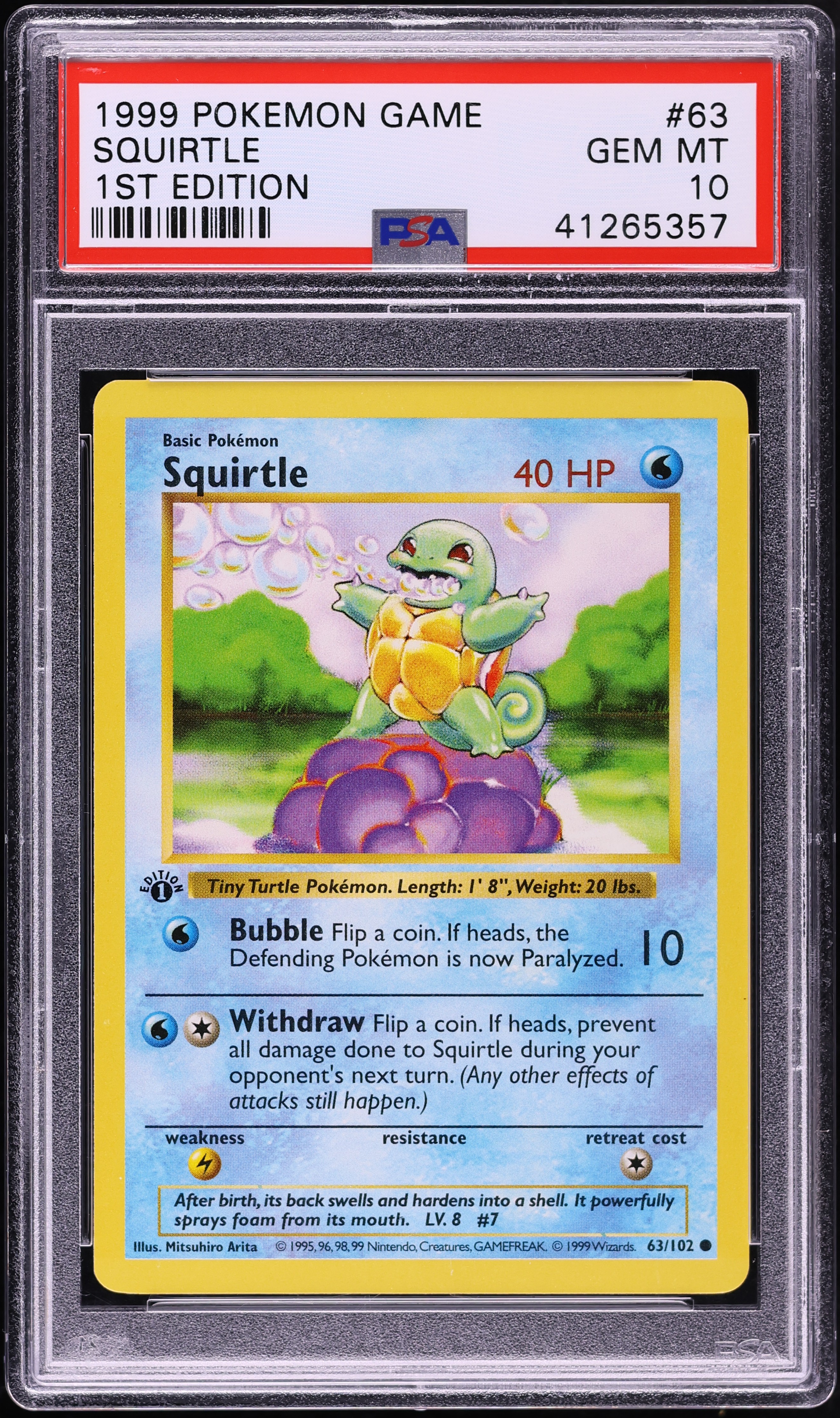 1999 Pokemon Base Set Shadowless 1st Edition Squirtle #63 PSA 10 GEM MINT