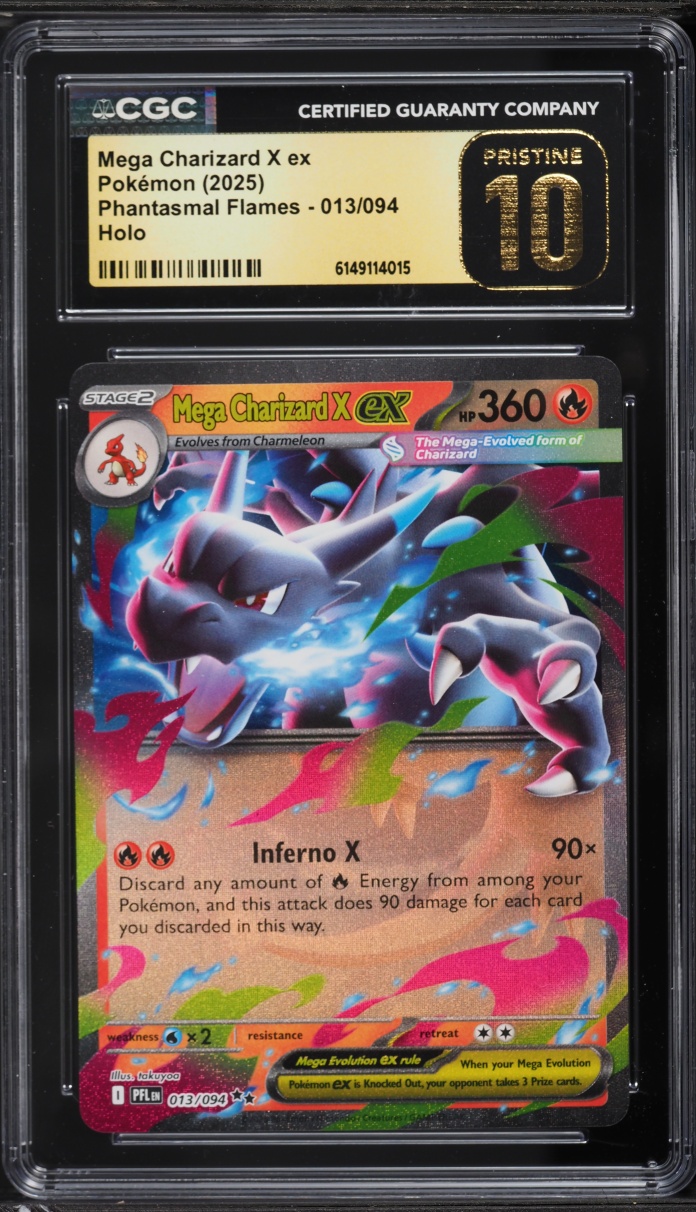 2025 #13 Mega Charizard X Ex CGC 10 Pokemon Mega Evolution Phantasmal Flames Holo