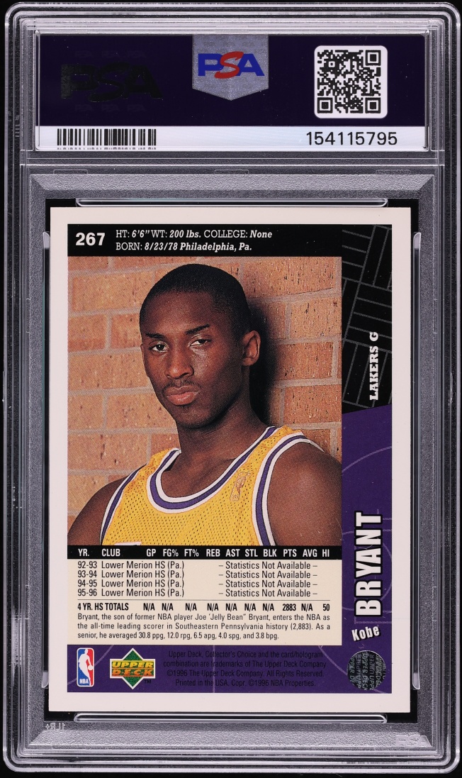 1996 Collector's Choice Basketball Kobe Bryant ROOKIE #267 PSA 5 EX