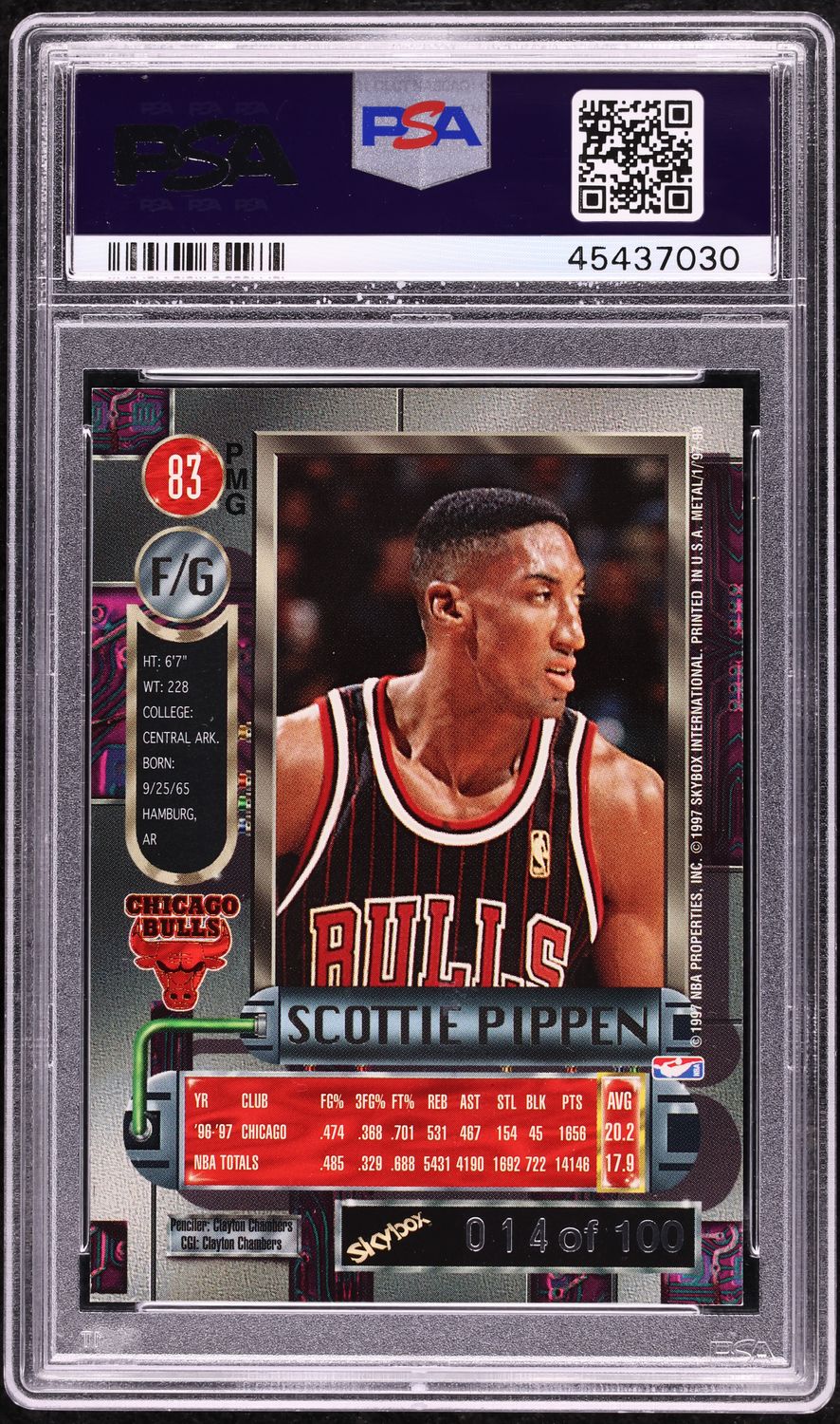 1997 Metal Universe Precious Metal Gems PMG Red Scottie Pippen /100 #83 PSA 6