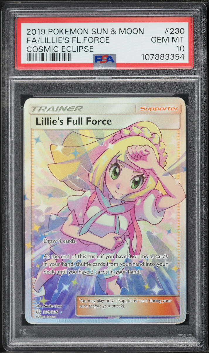 2019 Pokemon Sun & Moon Cosmic Eclipse Full Art Lillie's Full Force #230 PSA 10 GEM MINT