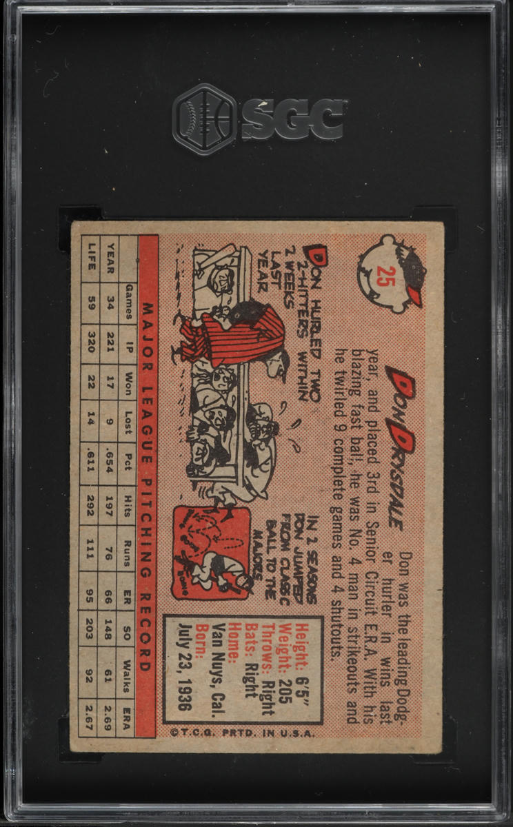1958 Topps Don Drysdale #25 SGC 4 VGEX